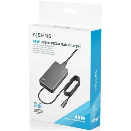 Aisens Cargador de Sobremesa GaN 45W USB-C PD3.0 Negro ASCH-1PD45D067-BK